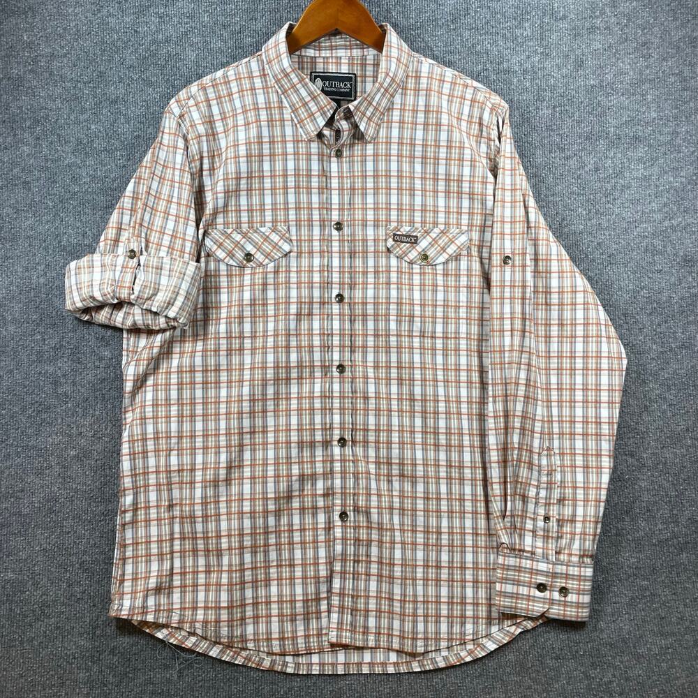 Outback Trading Company Kade Performance Shirt Men's XL Beige Plaid Roll Tab